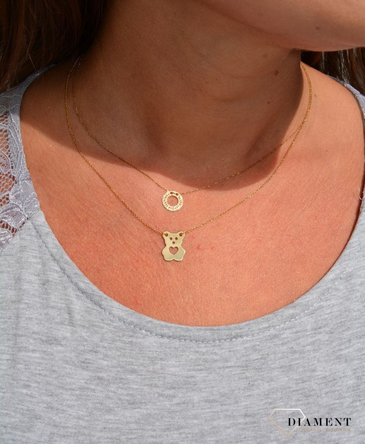 naszyjnik-gwiazd-celebrytka-srebro-Złota celebrytka Miś Naszyjnik złoty miś z serduszkiem. Naszyjniki złote z misiem.jpg